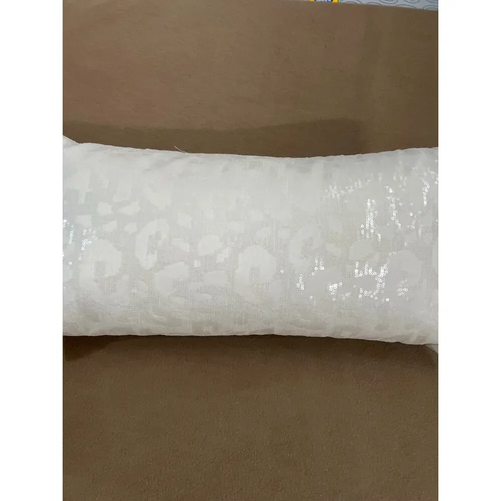 DKNY 11 X 22 Decorative Pillow Cream Textured Embellished Animal Pattern NEW
